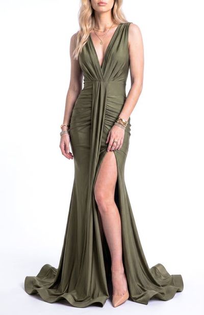Jessica Angel Jessica Angel Plunging V-Neck Draped Mermaid Gown