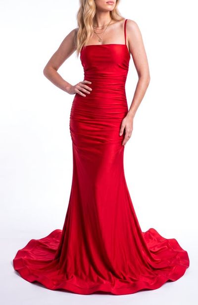 Jessica Angel Jessica Angel Ruched Lace-Up Back Mermaid Evening Gown