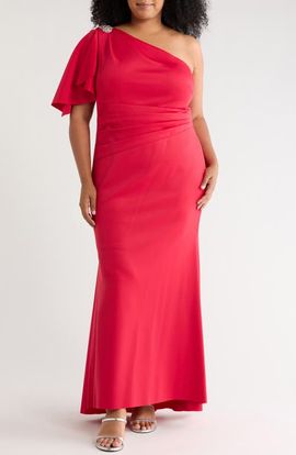 Jessica Howard Jessica Howard Cape Sleeve One Shoulder Gown