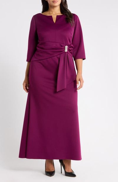 Jessica Howard Jessica Howard Rhinestone Brooch Drape Waist Gown