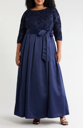 Jessica Howard Jessica Howard Sequin Floral Lace Gown with Satin Skirt