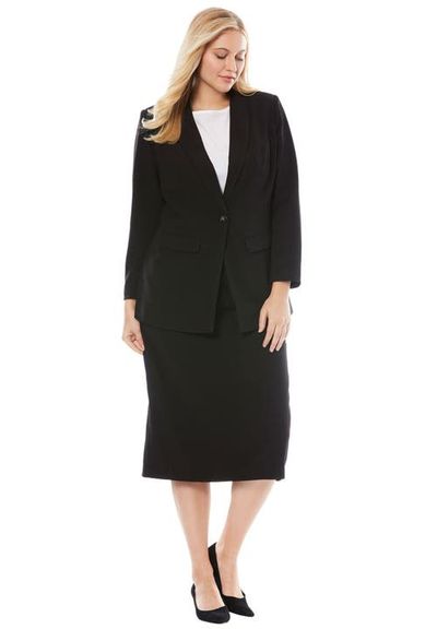 Jessica London Jessica London 2 Piece Stretch Crepe Single Breasted Skirt Suit