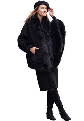 Jessica London Jessica London Faux Fur Trim Wool Cape