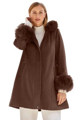 Jessica London Jessica London Hooded Faux Fur Trim Coat