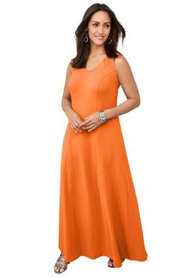 Jessica London Jessica London Stretch Cotton Crochet Back Maxi Dress