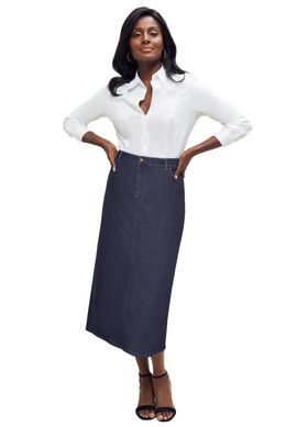 Jessica London Jessica London True Fit Stretch Denim Midi Skirt
