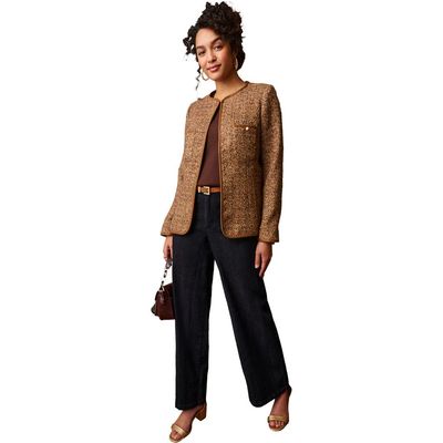 Jessica London Jessica London Tweed Jacket With Leather Trim
