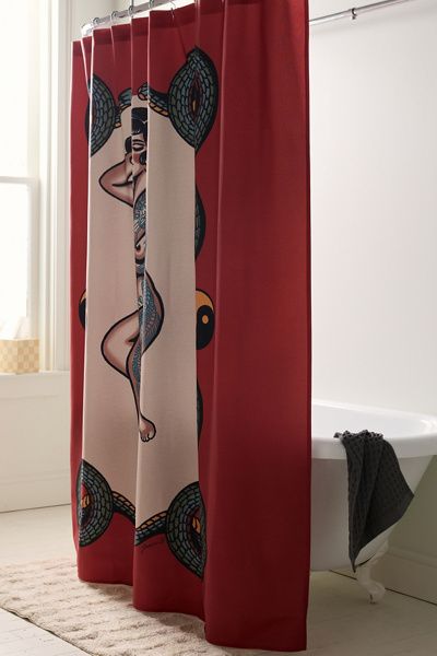 Jessica O. Jessica O. Peaceful Among Chaos Printed Shower Curtain in Red at Urban Outfitters