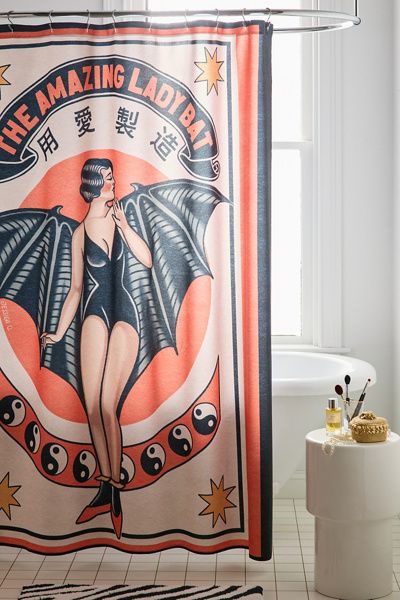 Jessica O. Jessica O. The Amazing Bat Lady Printed Shower Curtain in Black at Urban Outfitters