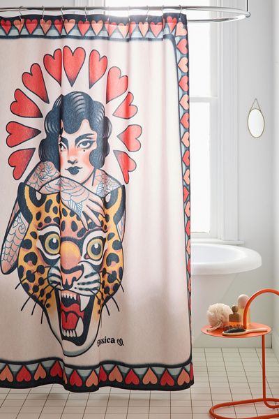 Jessica O. Jessica O. Untamed Love Printed Shower Curtain in Orange at Urban Outfitters