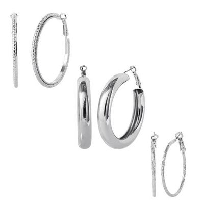 Jessica Simpson Jessica Simpson 3-Piece Textured Silver-Tone Hoop Earring Set 