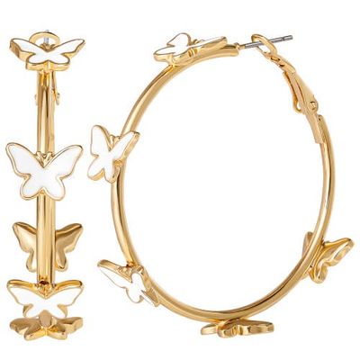 Jessica Simpson Jessica Simpson Butterfly Earrings for Women, White Enamel and Gold-Tone Butterfly Hoop Earrings