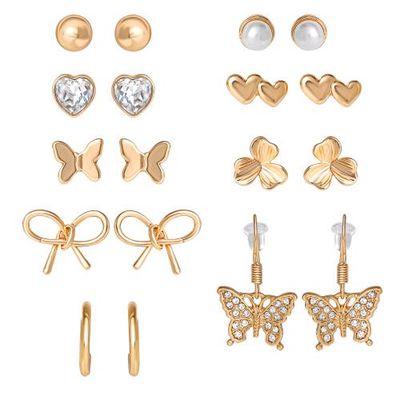 Jessica Simpson Jessica Simpson Gold-Tone Bow, Butterfly & Pearl Stud & Hoop Earring Set, 12 Pairs 