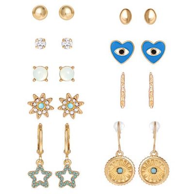 Jessica Simpson Jessica Simpson Gold-Tone Evil-Eye, Heart & Star Stud & Hoop Earring Set, 9 Pairs