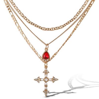 Jessica Simpson Jessica Simpson Layered Cross & Gem Necklace