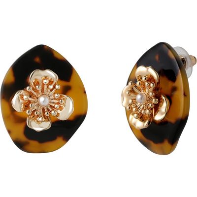 Jessica Simpson Jessica Simpson Leopard Acrylic Flower Stud Earrings, Gold-Tone Flower Earrings for Women 