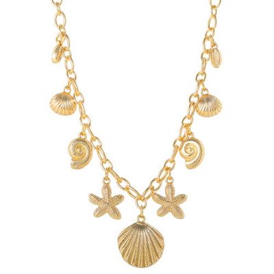 Jessica Simpson Jessica Simpson Ocean Charms Necklace for Women, 16"+3" Gold-Tone Chunky Necklace with 9 Charms 