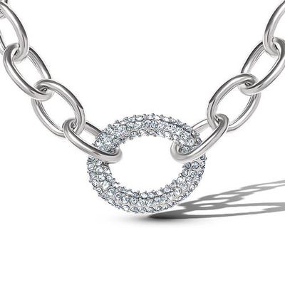 Jessica Simpson Jessica Simpson Silver-Tone Oval Pavé Link Statement Necklace 