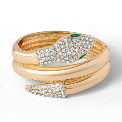 Jessica Simpson Jessica Simpson Snake Hinge Gold-Tone Bracelet with Crystal Eyes 