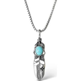 Jessica Simpson Jessica Simpson Womens Feather Necklace with Turquoise Stone, Silver-Tone Turquoise Necklace Long 23"