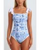 Jessie Zhao New York Jessie Zhao New York Blue Garden Reversible One-Piece Swimsuit  - 1