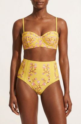 Jessie Zhao New York Jessie Zhao New York Yellow Bloom Underwire Bikini Top 