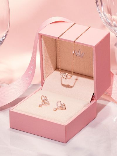 J.ESTINA Double Heart Necklace + Earring Set