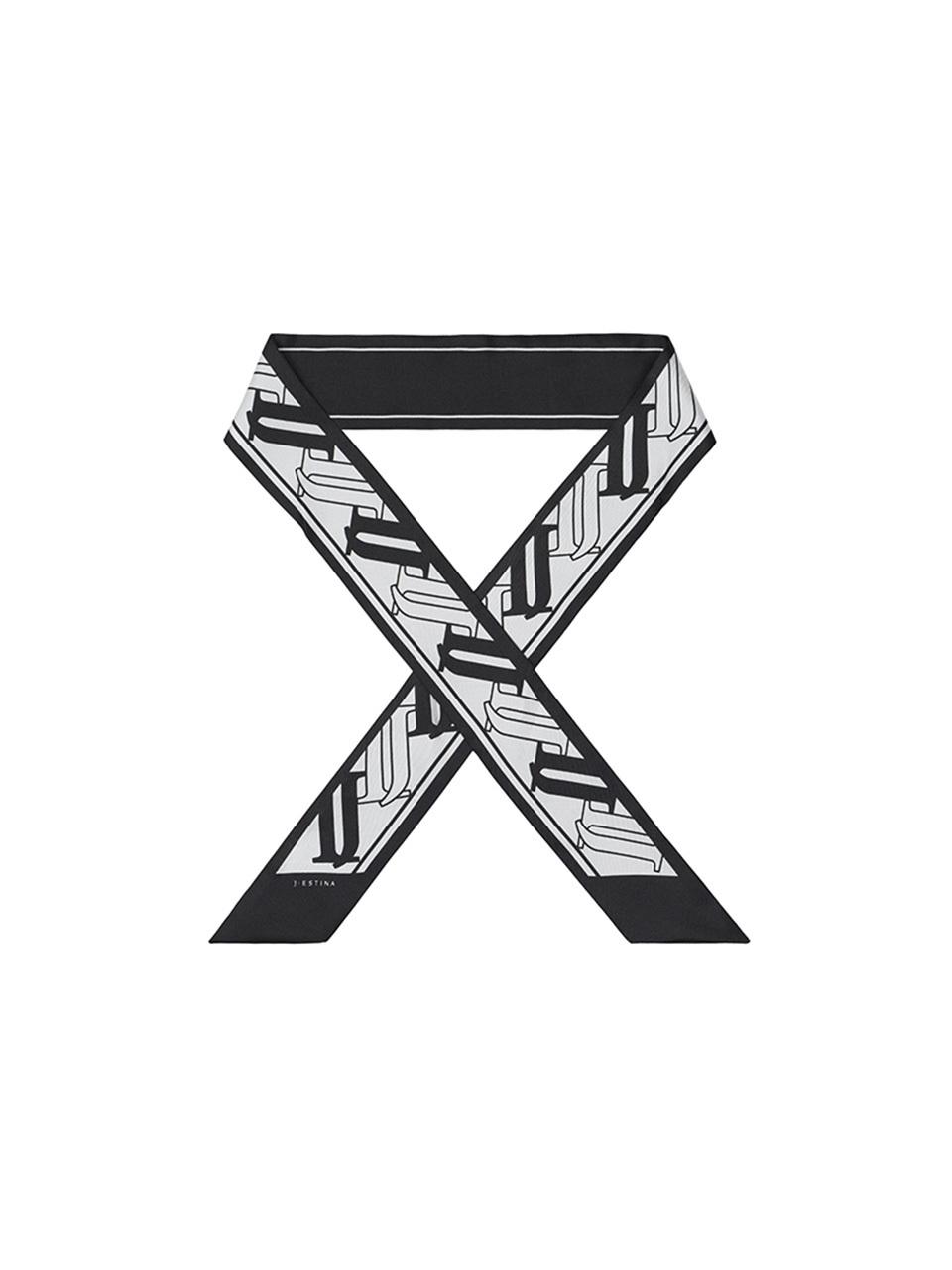 J.ESTINA Silk Logo Pattern Scarf [Black] (JEACED5BS720BK330)