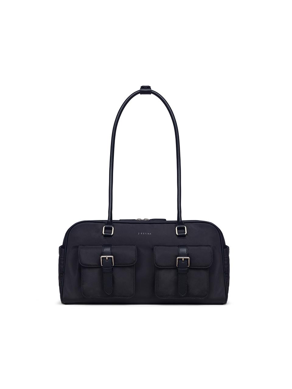J.ESTINA Synthetic Leather Buckle Detail Shoulder Bag [Black] (JHNEHA5BS136BK260)