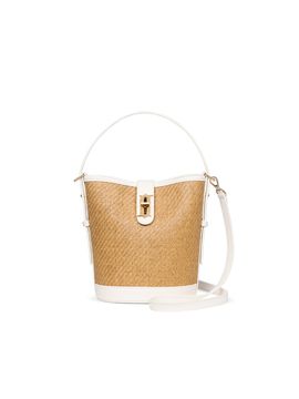 J.ESTINA Vita Rattan Bucket Bag White