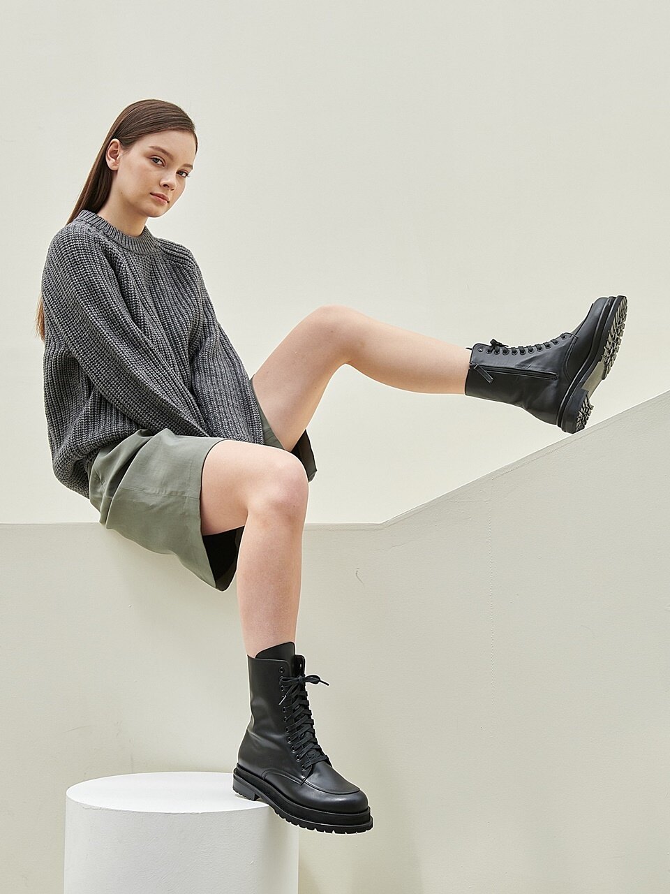 jeu d`art Lace Up Walker Ankle Boots - Black
