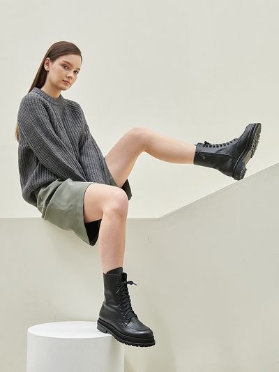 jeu d`art Lace Up Walker Ankle Boots - Black