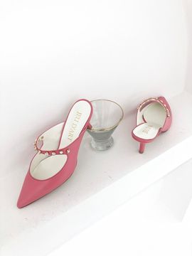 jeu d`art stilleto crystal strap mules pink