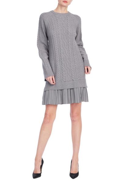 Jewel Badgley Mischka Jewel Badgley Mischka Brailyn Cable Knit Long Sleeve Minidress