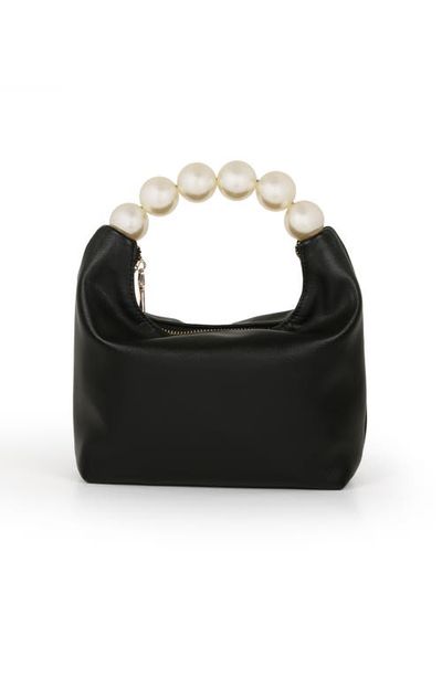 Jewel Badgley Mischka Jewel Badgley Mischka Calla Leather Zip Top w. Large Pearl Top Handle