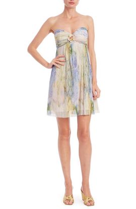 Jewel Badgley Mischka Jewel Badgley Mischka Marble Floral Print Strapless Cocktail Dress
