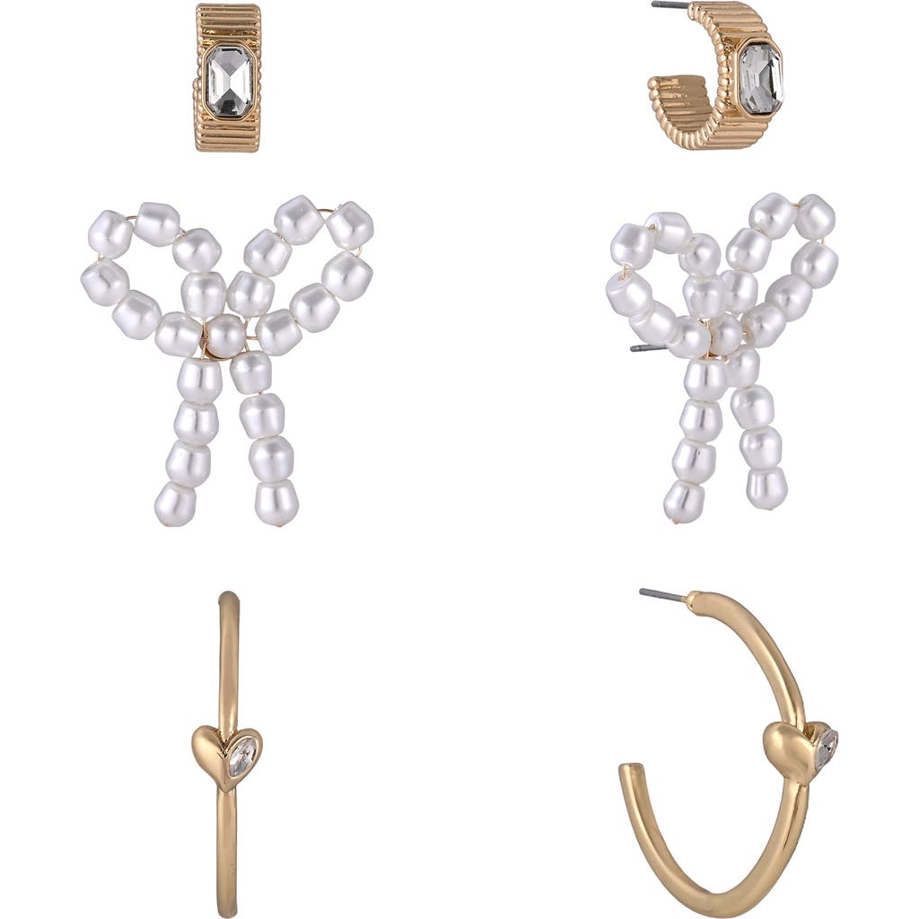Jewel Badgley Mischka Jewel Badgley Mischka Set of 3 Imitation Pearl Bow & Crystal Hoop Earrings