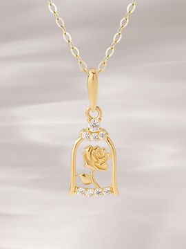 JEWNEL 14K Rose Line Flower Mini Cubic Zirconia Pendant Necklace