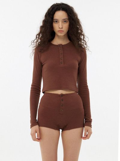 jijivisha Waffle Crop Top - Brown