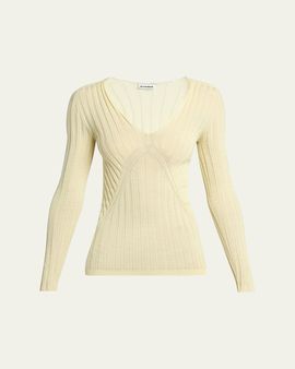 Jil Sander Cashmere-Silk V-Neck Sweater