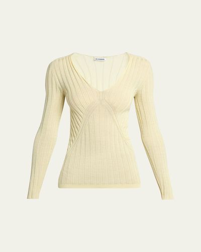 Jil Sander Cashmere-Silk V-Neck Sweater