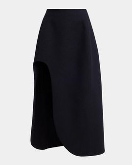 Jil Sander Curved Slit Wool Crepe Midi Skirt