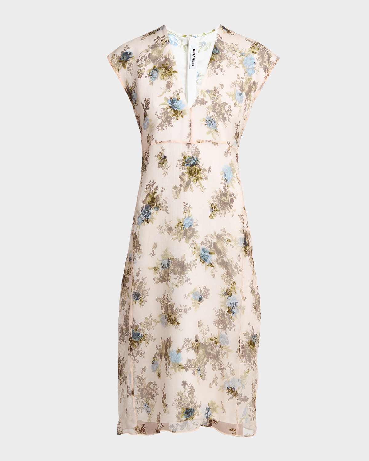 Jil Sander Floral Silk Crepe A-Line Midi Dress