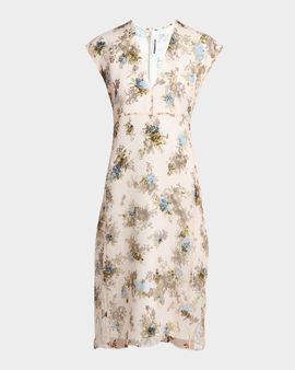 Jil Sander Floral Silk Crepe A-Line Midi Dress