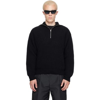 Jil Sander Jil Sander Black LS High Zipped Neck Sweater