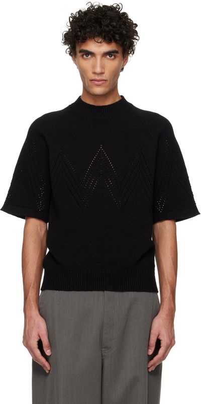 Jil Sander Jil Sander Black Pointelle Short Sleeve Sweater