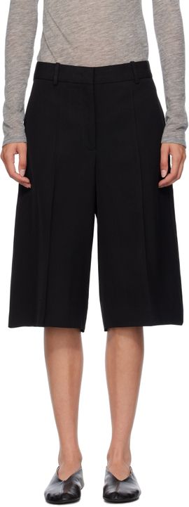 Jil Sander Jil Sander Black Viscose Silk Blend Straight Shorts