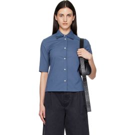 Jil Sander Jil Sander Blue Slim Fit Short Sleeve Back Darts Shirt
