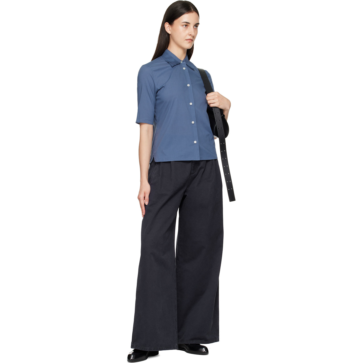 Jil Sander - Navy Casual Wide Leg Pleated Trousers