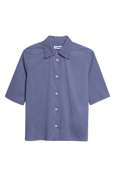 Jil Sander Jil Sander Pleated Collar Short Sleeve Cotton Button-Up Shirt